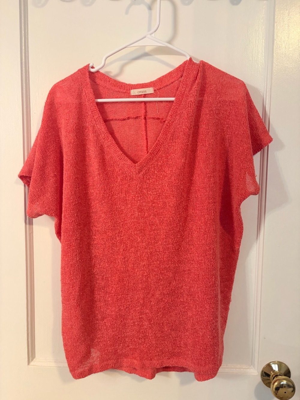 Cherish Coral Knit V-Neck Top